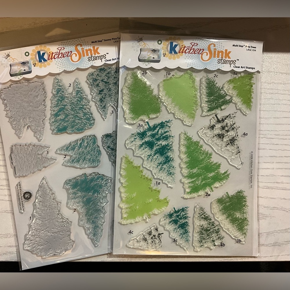 Rare Kitchen Sink Multi-Step Pine Tree stamp sets, 2 sets!